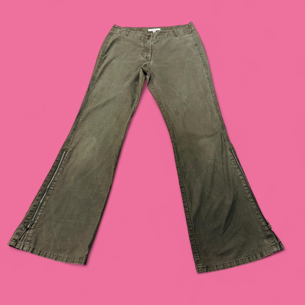 Gorpcore Grunge Punk Metal CAbi Dark Khaki Olive Green Flare Jeans 6